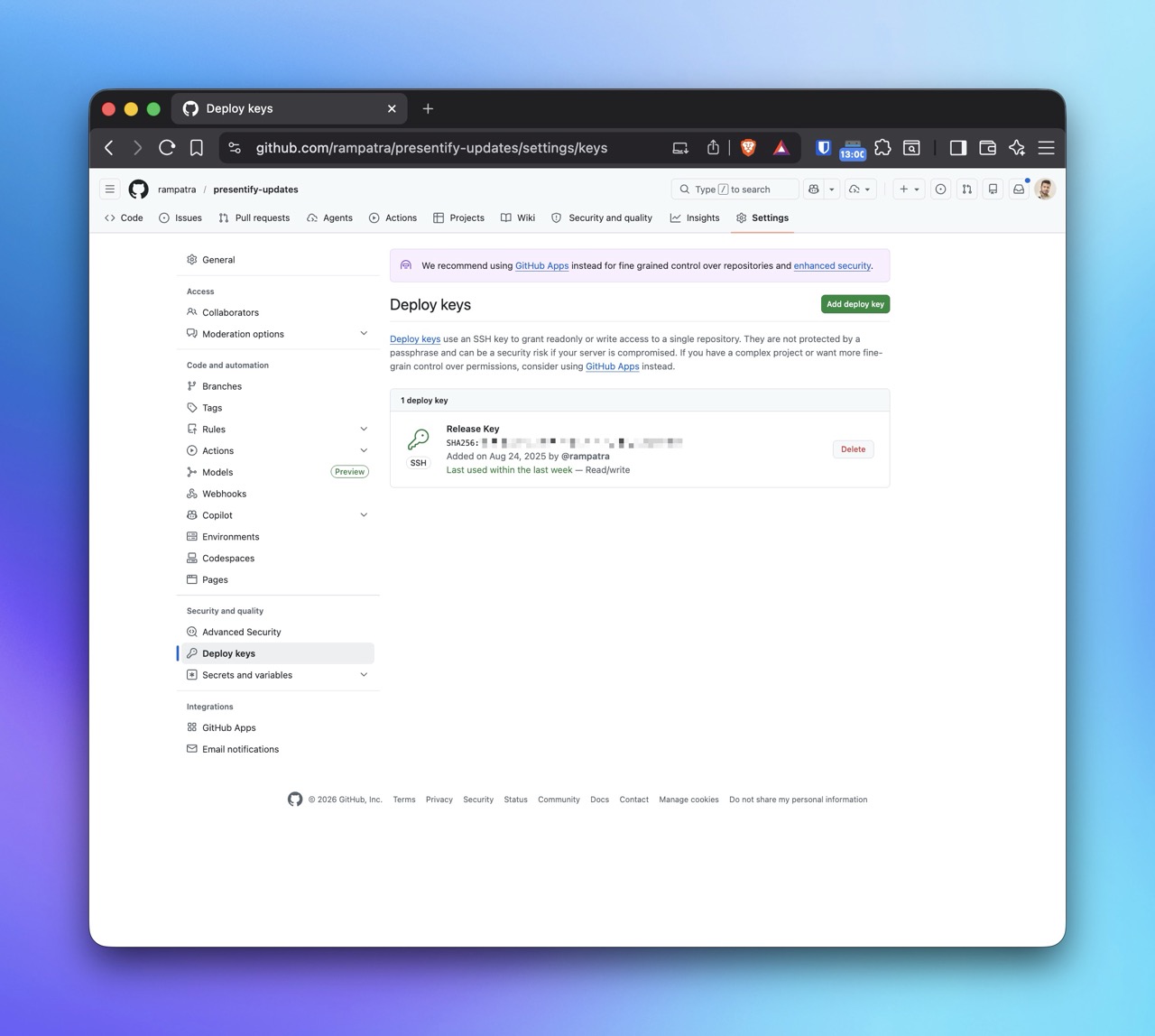 Final deploy key setup in the public updates repo
